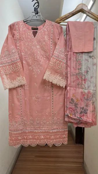 Pakistani Original Hayat Stitched Cotton 3Pcs _ Pink 
